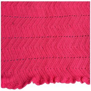 Vtg Afghan Throw Blanket 80s Pink Crocheted 6'x4' Cottagecore Zig Zag Granny